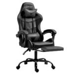 Artiss Gaming Office Chair Executive Computer Leather Chairs Footrest Grey - Image 7
