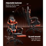 Artiss Gaming Office Chair Executive Computer Leather Chairs Footrest Orange - Image 5