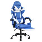 Artiss Gaming Office Chair Executive Computer Leather Chairs Footrest Blue White - Image 7
