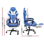 Artiss Gaming Office Chair Executive Computer Leather Chairs Footrest Blue White - Image 2