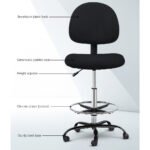 Artiss Office Chair Drafting Stool Fabric Chairs Black - Image 4