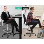 Artiss Office Chair Drafting Stool Fabric Chairs Black - Image 7