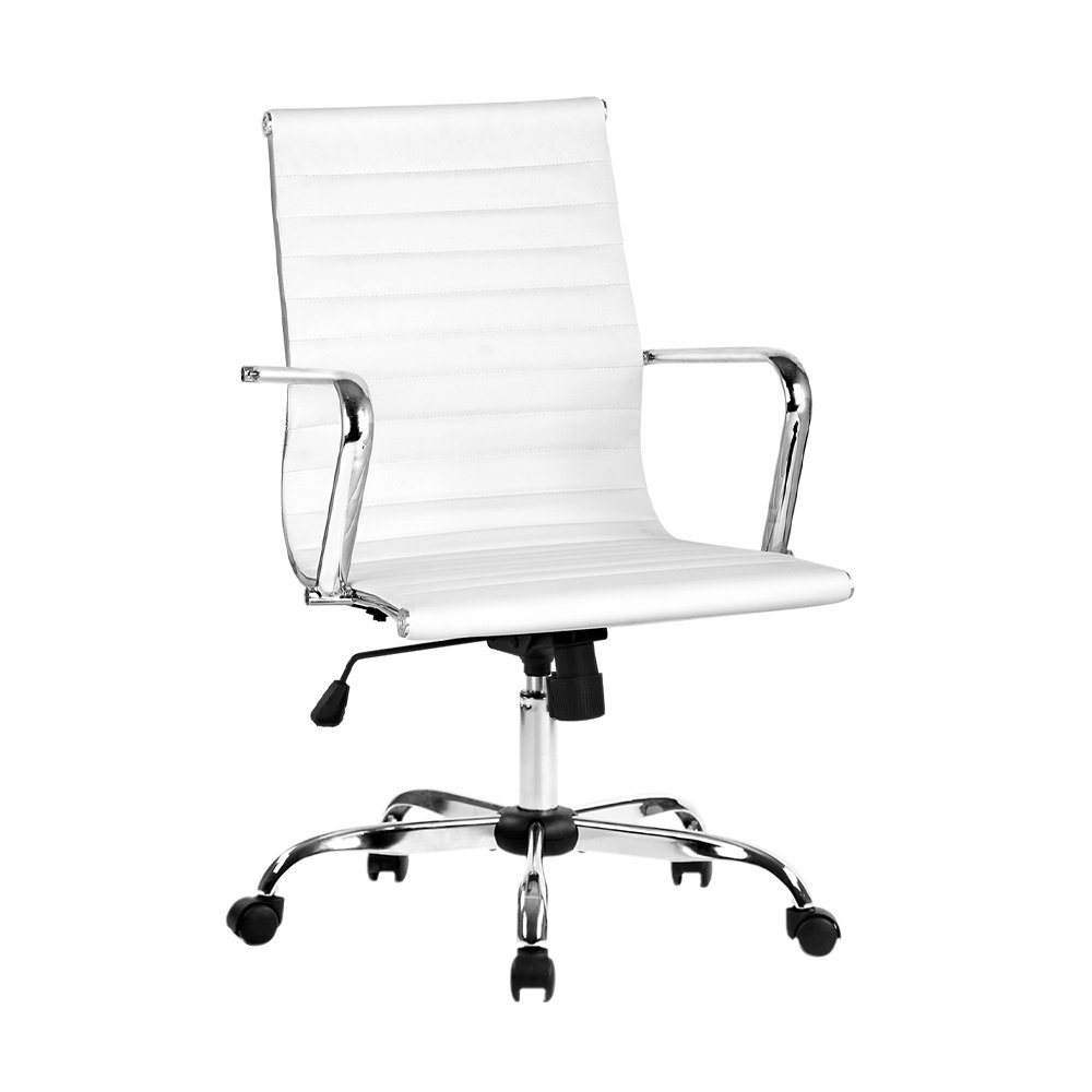 OCHAIR-H-8147-WH-16588-00.jpg Artiss Office Chair Conference Chairs PU Leather Mid Back White - Image 1