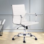 Artiss Office Chair Conference Chairs PU Leather Mid Back White - Image 7