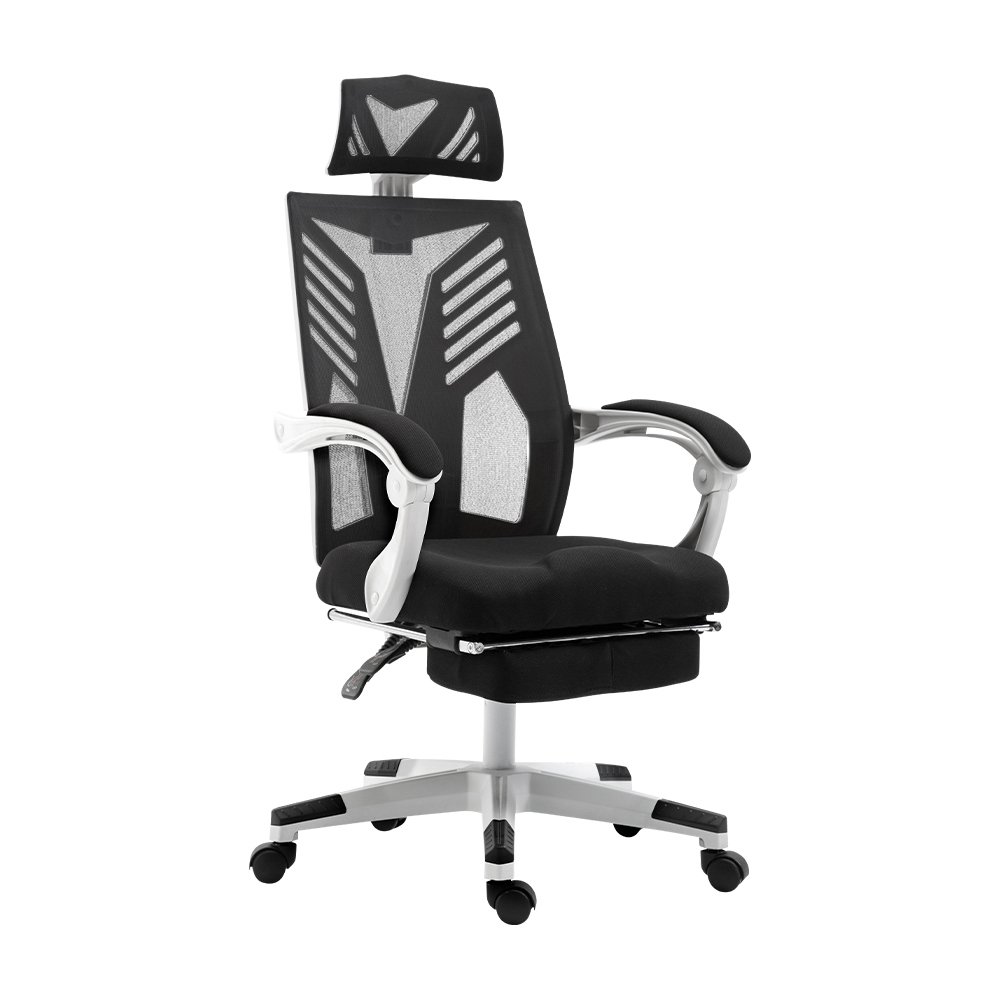 OCHAIR-H-878-WH-BK-21042-00.jpg Artiss Mesh Office Chair Recliner Black White - Image 1
