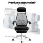 Artiss Mesh Office Chair Recliner Black White - Image 4