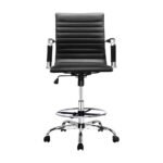 Artiss Office Chair Drafting Stool Leather Chairs Black - Image 3