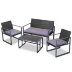 Gardeon 4 PCS Outdoor Sofa Set Rattan Furniture Glass Top Table Chairs Black - Image 8