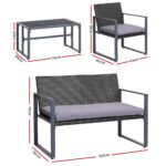 Gardeon 4 PCS Outdoor Sofa Set Rattan Furniture Glass Top Table Chairs Black - Image 2