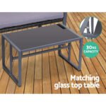 Gardeon 4 PCS Outdoor Sofa Set Rattan Furniture Glass Top Table Chairs Black - Image 5