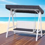 Gardeon Outdoor Wooden Swing Chair Garden Bench Canopy Cushion 3 Seater White - Image 7