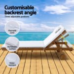 Gardeon Sun Lounge Wooden Lounger Outdoor Furniture Day Bed Wheels Patio White - Image 5
