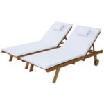 Gardeon 2x Sun Lounge Wooden Lounger Outdoor Furniture Day Bed Wheel Patio White - Image 7