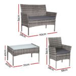 Gardeon 4 Seater Outdoor Sofa Set Wicker Setting Table Chair Furniture Grey - Image 2