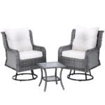 Gardeon 3PC Outdoor Furniture Bistro Set Lounge Wicker Swivel Chairs Table Cushion Grey - Image 7