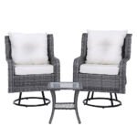 Gardeon 3PC Outdoor Furniture Bistro Set Lounge Wicker Swivel Chairs Table Cushion Grey - Image 2