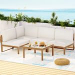 Gardeon 4-Seater Outdoor Sofa Set Wooden Lounge Setting 5PCS - Image 7