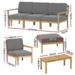 Gardeon 5-Seater Outdoor Sofa Set Wooden Lounge Setting 6PCS - Image 2
