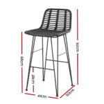 Gardeon 2x Outdoor Bar Stools Rattan Black - Image 2