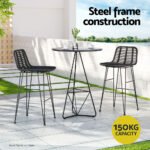 Gardeon 2x Outdoor Bar Stools Rattan Black - Image 4