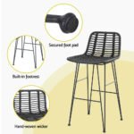 Gardeon 2x Outdoor Bar Stools Rattan Black - Image 5