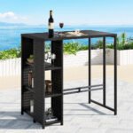 Gardeon Outdoor Bar Table Wicker Dining Bistro Glass Desk Steel Patio Furniture Black - Image 7