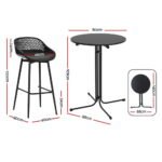 Gardeon 3PC Outdoor Bar Set Stools Dining Chairs Table Patio Furniture Bistro Set Black - Image 2