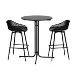 Gardeon 3PC Outdoor Bar Set Stools Dining Chairs Table Patio Furniture Bistro Set Black - Image 3
