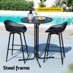 Gardeon 3PC Outdoor Bar Set Stools Dining Chairs Table Patio Furniture Bistro Set Black - Image 4