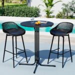 Gardeon 3PC Outdoor Bar Set Stools Dining Chairs Table Patio Furniture Bistro Set Black - Image 7