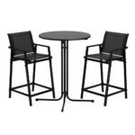Gardeon 3PC Outdoor Bar Set Stools Dining Chairs Table Patio Furniture Bistro Set Steel Black