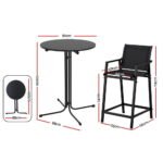 Gardeon 3PC Outdoor Bar Set Stools Dining Chairs Table Patio Furniture Bistro Set Steel Black - Image 2