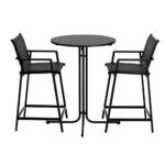 Gardeon 3PC Outdoor Bar Set Stools Dining Chairs Table Patio Furniture Bistro Set Steel Black - Image 3