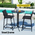 Gardeon 3PC Outdoor Bar Set Stools Dining Chairs Table Patio Furniture Bistro Set Steel Black - Image 4