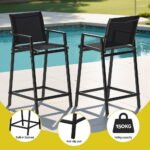 Gardeon 3PC Outdoor Bar Set Stools Dining Chairs Table Patio Furniture Bistro Set Steel Black - Image 6