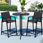 Gardeon 3PC Outdoor Bar Set Stools Dining Chairs Table Patio Furniture Bistro Set Steel Black - Image 7