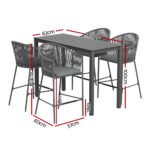 Gardeon 5-Piece Outdoor Bar Set Dining Table Rope Chair Patio Bistro Set - Image 2