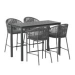 Gardeon 5-Piece Outdoor Bar Set Dining Table Rope Chair Patio Bistro Set - Image 3