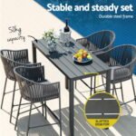 Gardeon 5-Piece Outdoor Bar Set Dining Table Rope Chair Patio Bistro Set - Image 5