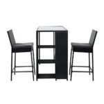 Gardeon 3-Piece Outdoor Bar Set Patio Dining Chairs Wicker Table Stools - Image 3