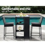Gardeon 3-Piece Outdoor Bar Set Patio Dining Chairs Wicker Table Stools - Image 5