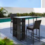 Gardeon 3-Piece Outdoor Bar Set Patio Dining Chairs Wicker Table Stools - Image 8
