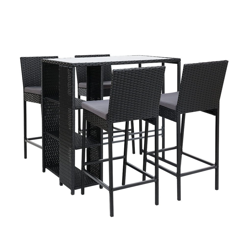 ODF-BARSET-STORE-5SET-00.jpg Gardeon 5-Piece Outdoor Bar Set Patio Dining Chairs Wicker Table Stools - Image 1