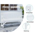 Gardeon 5FT Outdoor Garden Bench Wooden 3 Seat Chair Patio Furniture White - Image 3