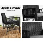 Gardeon 3PC Outdoor Bistro Set Patio Furniture Wicker Dining Chairs Table Cushion Black - Image 5