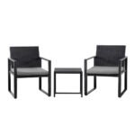 Gardeon 3PC Outdoor Bistro Set Patio Furniture Wicker Dining Chairs Table Cushion Black