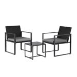 Gardeon 3PC Outdoor Bistro Set Patio Furniture Wicker Dining Chairs Table Cushion Black - Image 3