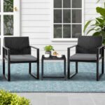 Gardeon 3PC Outdoor Bistro Set Patio Furniture Wicker Dining Chairs Table Cushion Black - Image 7
