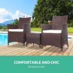 Gardeon 3PC Outdoor Bistro Set Patio Furniture Wicker Setting Chairs Table Cushion Brown - Image 3