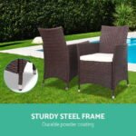 Gardeon 3PC Outdoor Bistro Set Patio Furniture Wicker Setting Chairs Table Cushion Brown - Image 5
